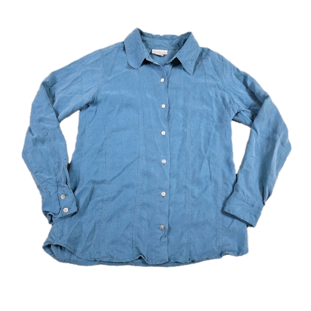 Soft Surroundings Blue Button Up Collared Shirt O… - image 1